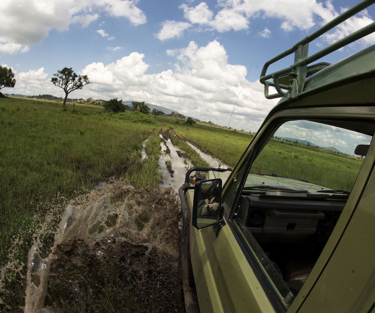 Driving through the rain in the Serengeti